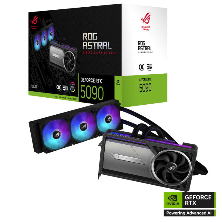ASUS ROG Astral LC GeForce RTX 5090 OC Edition Graphics Card, 32GB GDDR7 512-Bit Memory, 2580 MHz Boost Clock, 21760 CUDA Cores, 28 Gbps Memory Speed, PCI Express 5.0 | 90YV0LW2-M0NA00