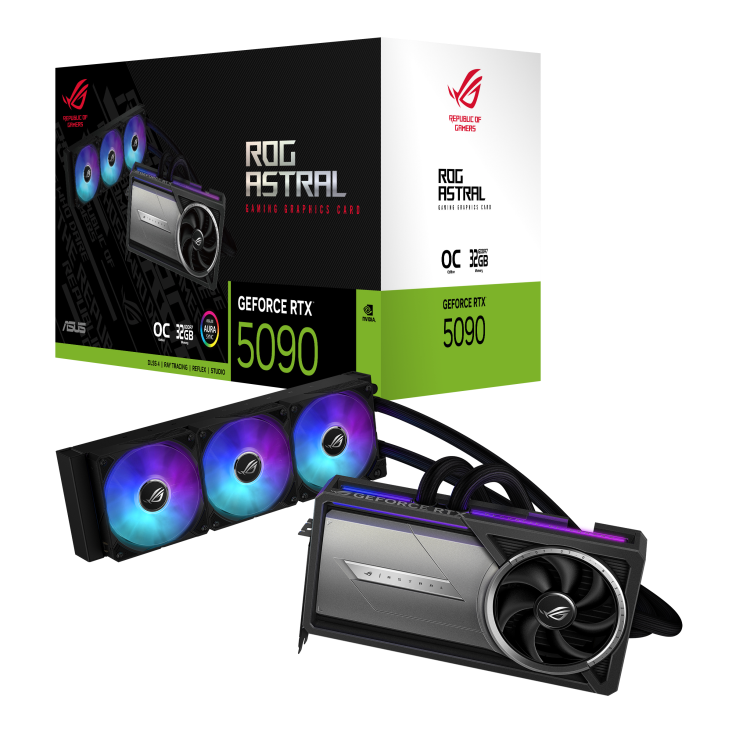 ASUS ROG Astral LC GeForce RTX 5090 OC Edition Graphics Card, 32GB GDDR7 512-Bit Memory, 2580 MHz Boost Clock, 21760 CUDA Cores, 28 Gbps Memory Speed, PCI Express 5.0 | 90YV0LW2-M0NA00