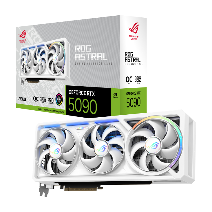 ASUS ROG Astral GeForce RTX 5090 32GB GDDR7 WHITE OC Edition Graphics Card, 32GB GDDR7 512-Bit Memory, 2580MHz Boost Clock, 28 Gbps Memory Speed, 21760 CUDA Cores, White | 90YV0LWA-M0NA00